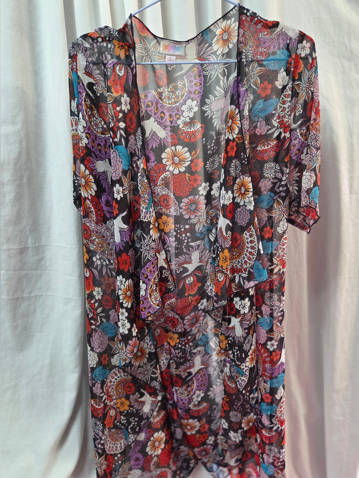 Lularoe Floral Paisley Sheer Kimono In Coral, Purple, Teal